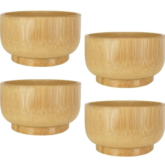 Set of 4 Japanese Bamboo Rice Bowls and Chopsticks - Picture 5 of 6